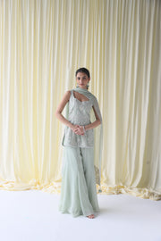 Embroidered Mint Green Short Kurta with Matching Sharara and Dupatta