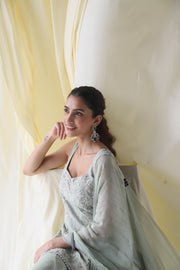 Embroidered Mint Green Short Kurta with Matching Sharara and Dupatta