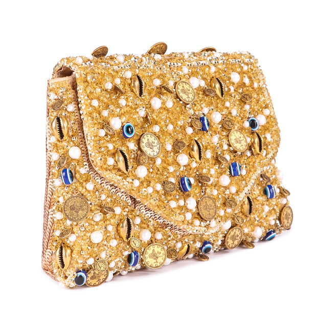 Evil eye gold clutch