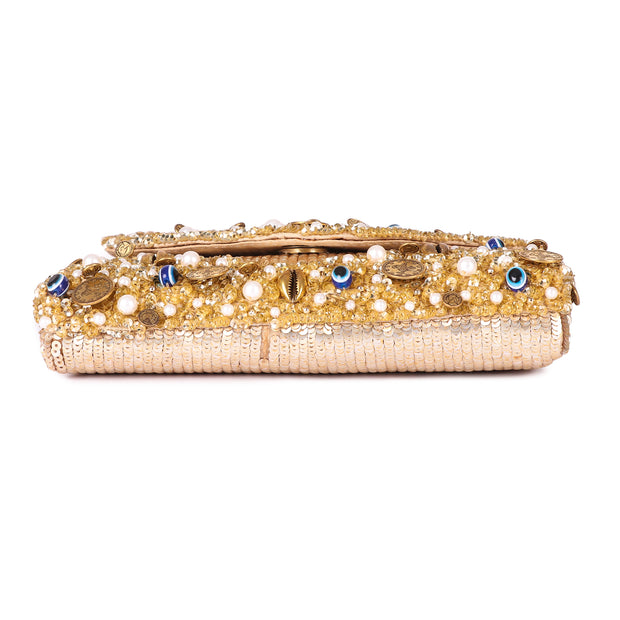 Evil eye gold clutch