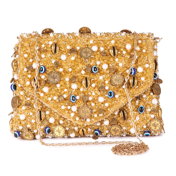 Evil eye gold clutch