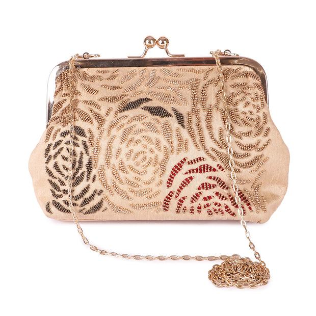 Beady roses batua clutch