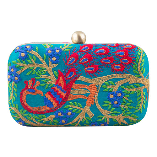 Bottle green peacock clutch