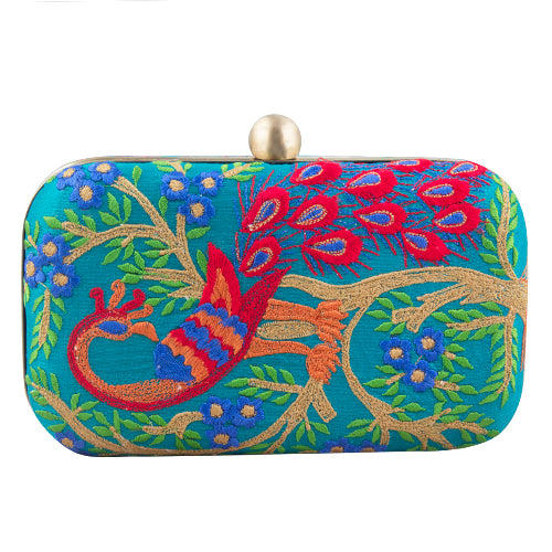 Bottle green peacock clutch