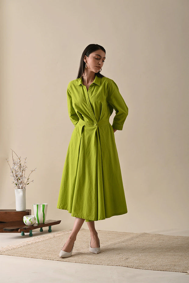 ELEANOR GREEN SOLID DRESS