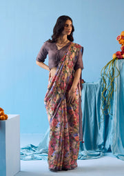 Whimsical Garden Slate Saree