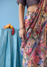 Whimsical Garden Slate Saree