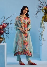 Euphoric Blossom Ice Blue Kurta Set