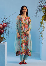 Euphoric Blossom Ice Blue Kurta Set