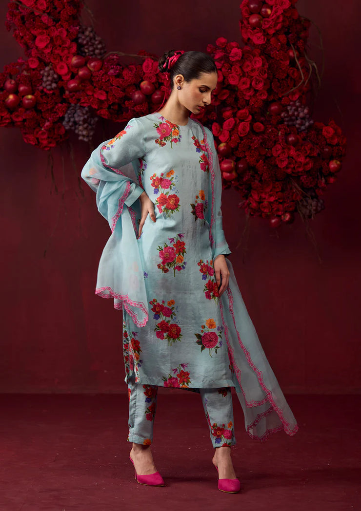 Enchanted Bloom Ice Blue Kurta Set