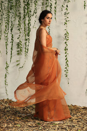 Spice Orange Organza nakshi Saree with Blouse- set of 2