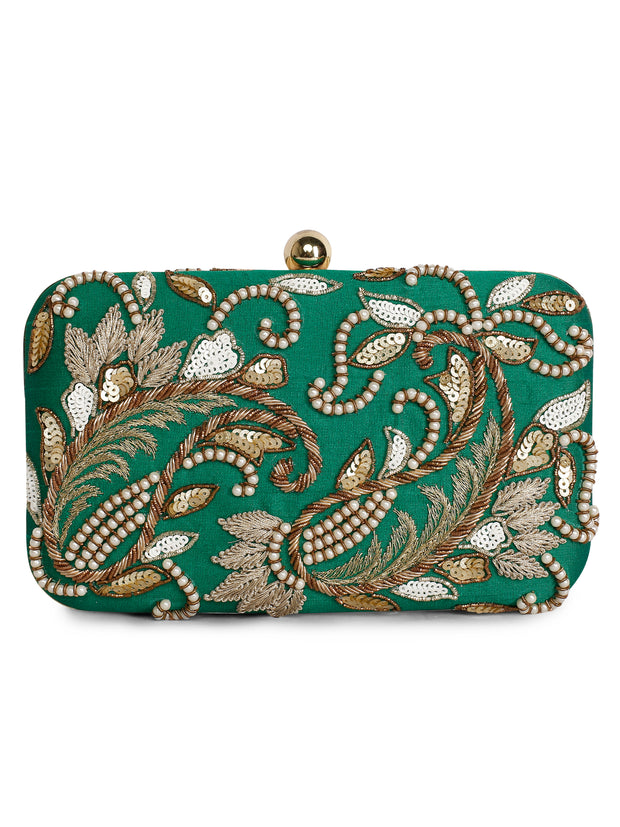 Double paisley green clutch