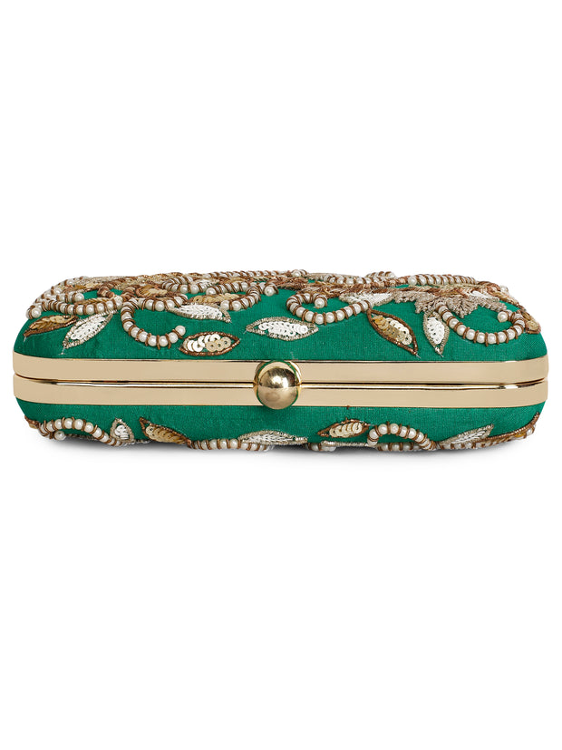 Double paisley green clutch