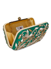 Double paisley green clutch