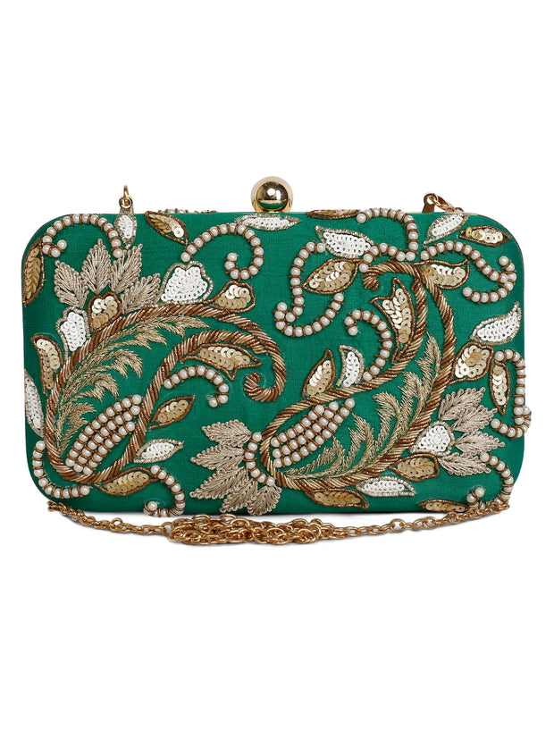 Double paisley green clutch