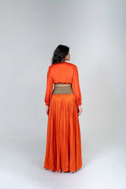 Orange Skirt Set with Color-Blocked Braids