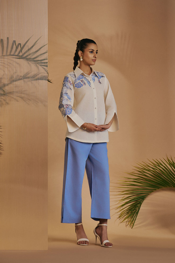 Ivory Blue Flora Shirt