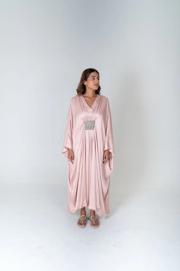 Pink-Green Braided Long Kaftan