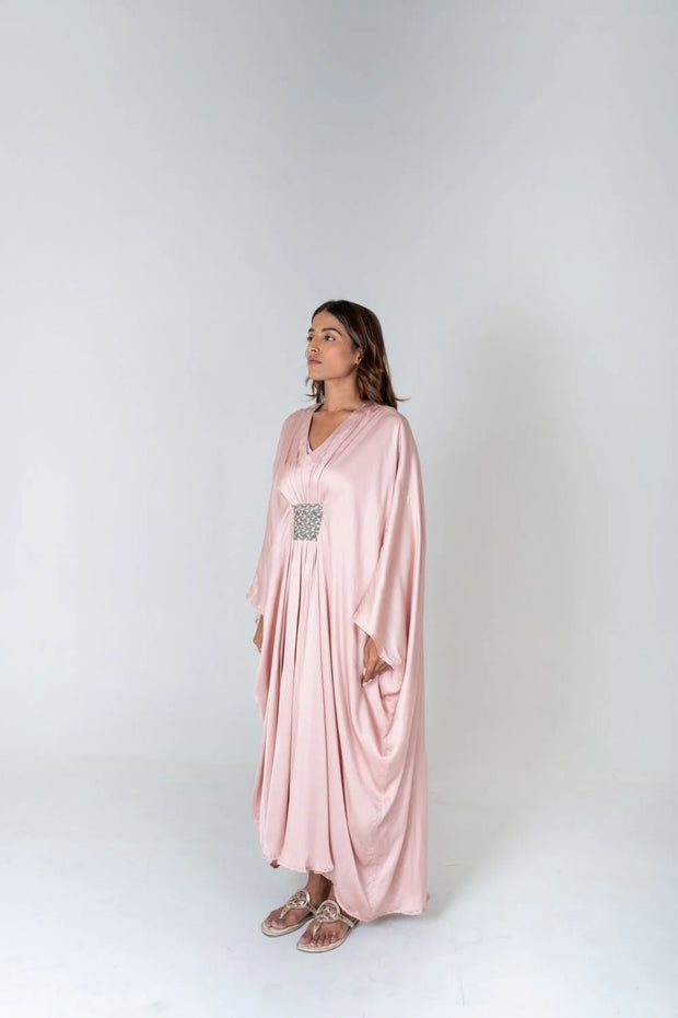 Pink-Green Braided Long Kaftan