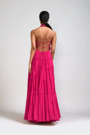 Pink Backless Tiered Gown