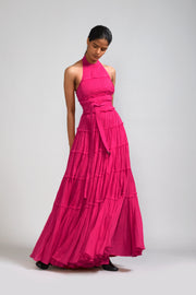 Pink Backless Tiered Gown