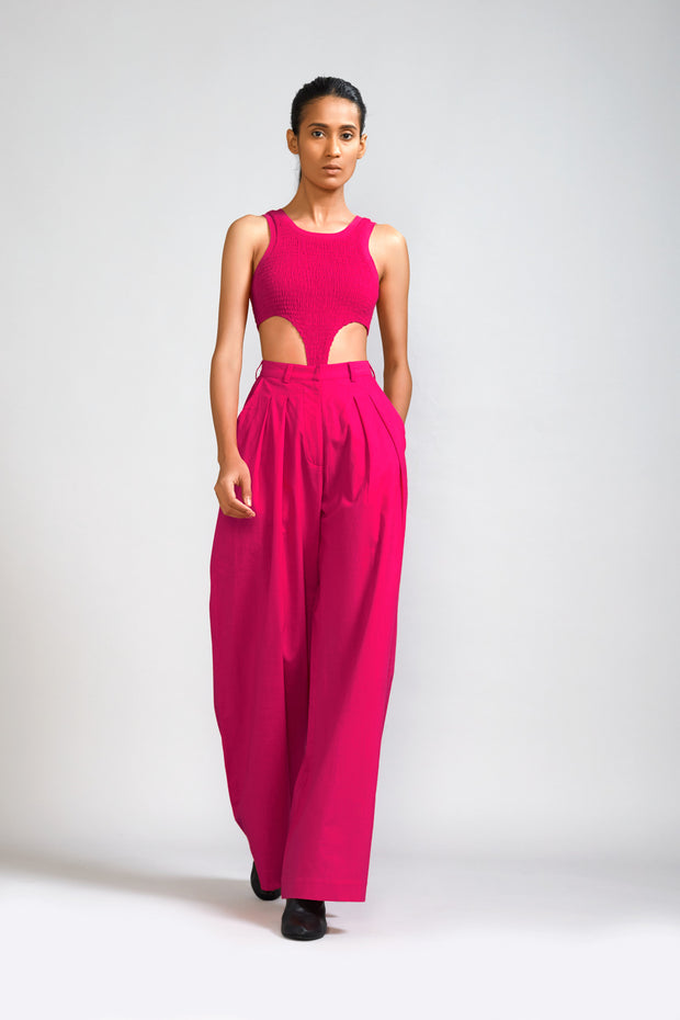 Pink Long Pleated Trouser