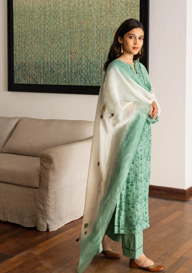 MINT GEOMETRIC PRINT OMBRE KURTA SET