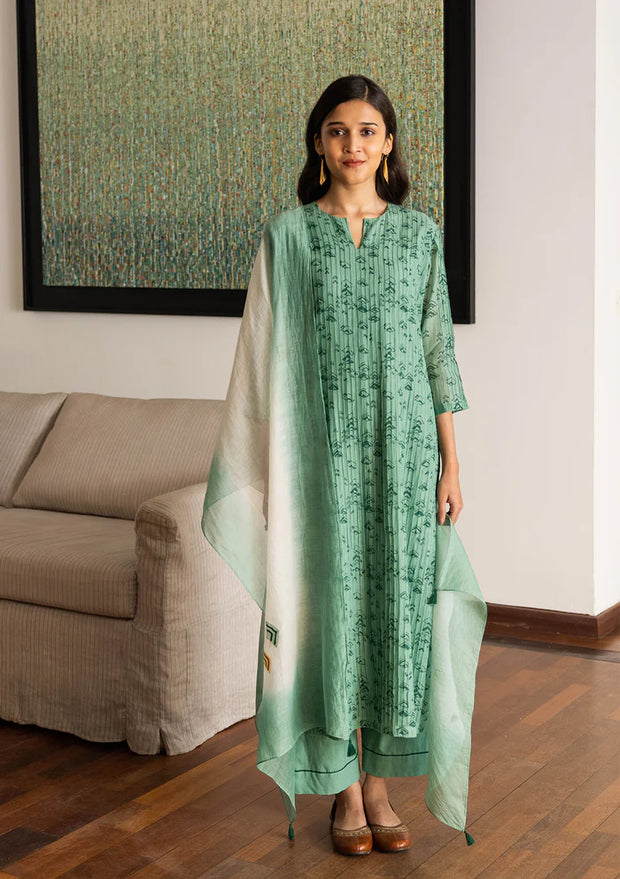 MINT GEOMETRIC PRINT OMBRE KURTA SET