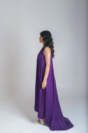 Purple-Green Braided Halter Neck Gather Gown