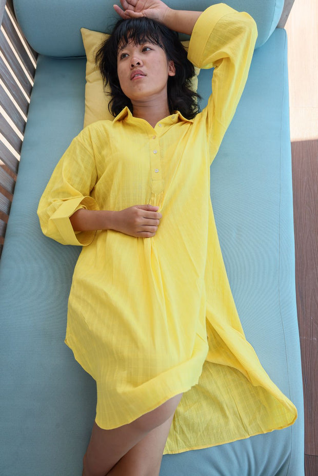 Sunshine yellow tunic with front and back pleat detail