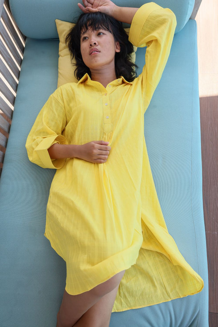Sunshine yellow tunic with front and back pleat detail