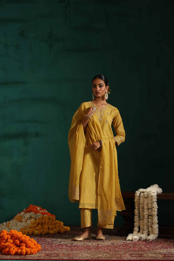 Aaftab Suit Set- Yellow