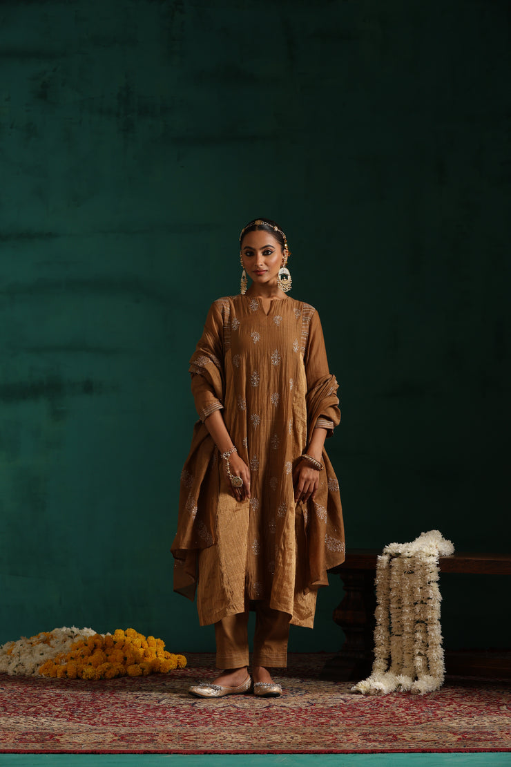 Afsaana Suit Set- Brown