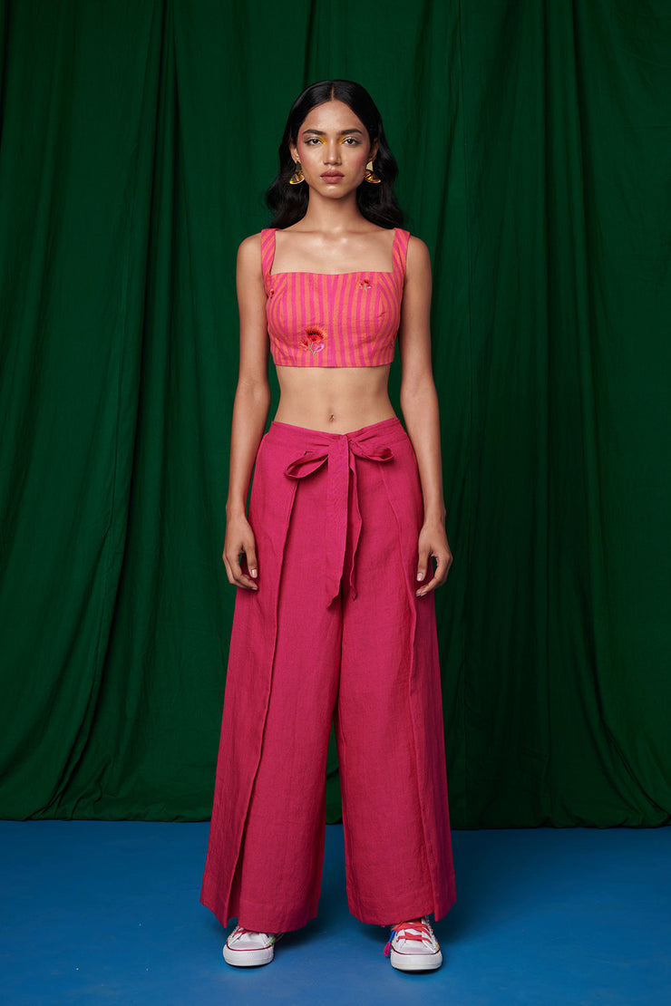 Linen Coral Bustier Top and Rani Wrap Pants