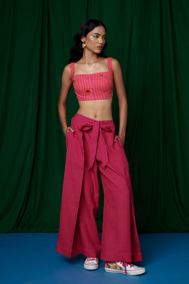 Linen Coral Bustier Top and Rani Wrap Pants