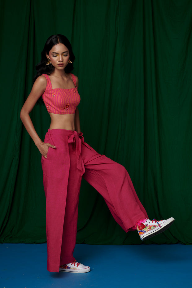 Linen Coral Bustier Top and Rani Wrap Pants