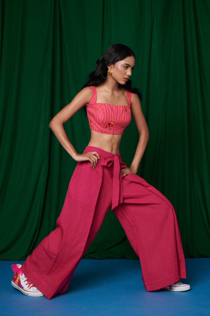 Linen Coral Bustier Top and Rani Wrap Pants