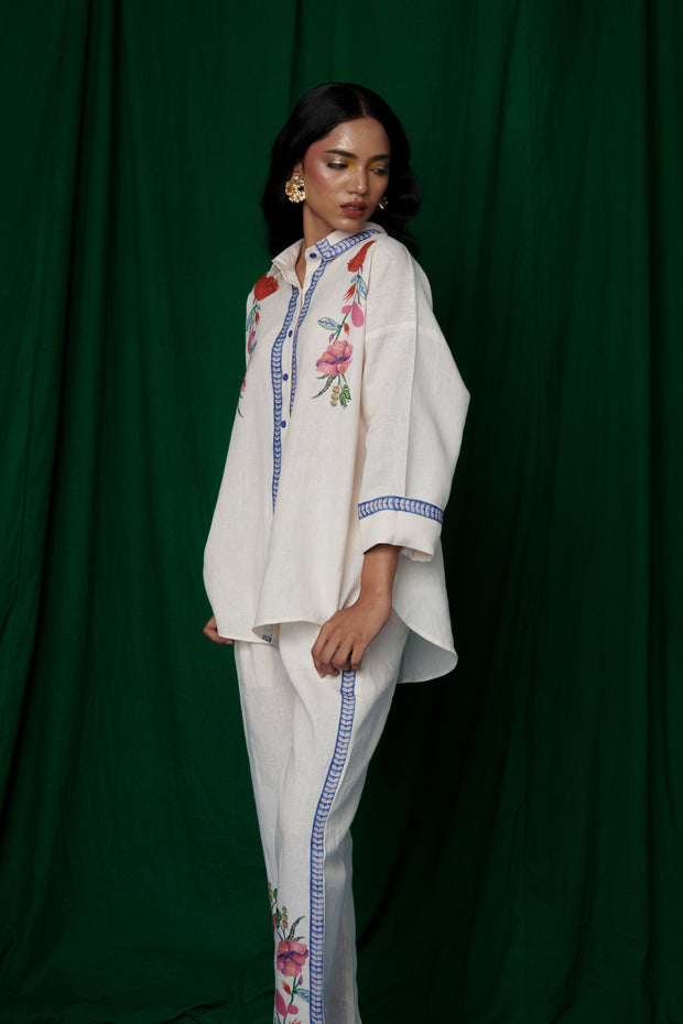 Foliage Linen Oversized Flared Shirt Set