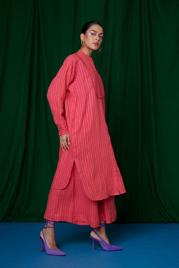 Coral Linen Shirt Dress and Culotte Pants