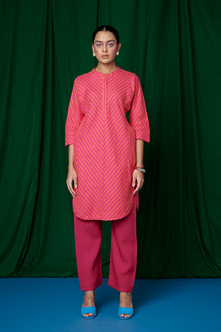 Coral Linen Panelled Kurta Set