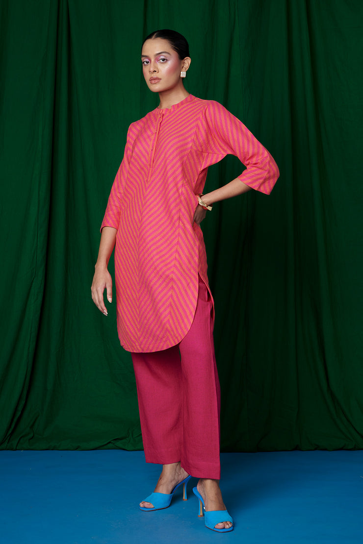 Coral Linen Panelled Kurta Set