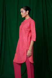 Coral Linen Panelled Kurta Set