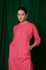 Coral Linen Panelled Kurta Set