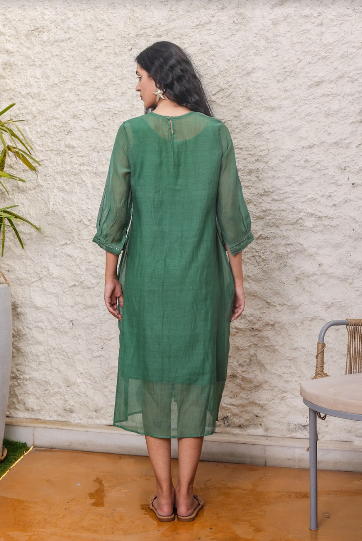 BOTTLE GREEN PAARIJAAT DRESS