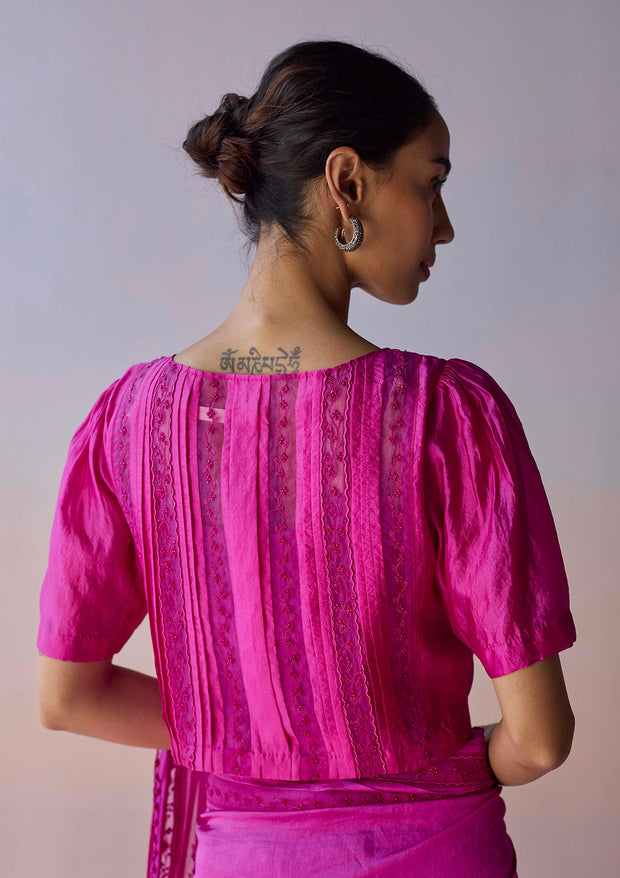 Whispering Ivy Embroidered Bright Pink Blouse