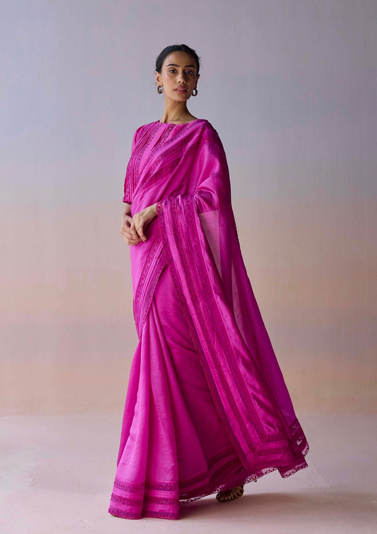 Whispering Ivy Embroidered Pink Saree