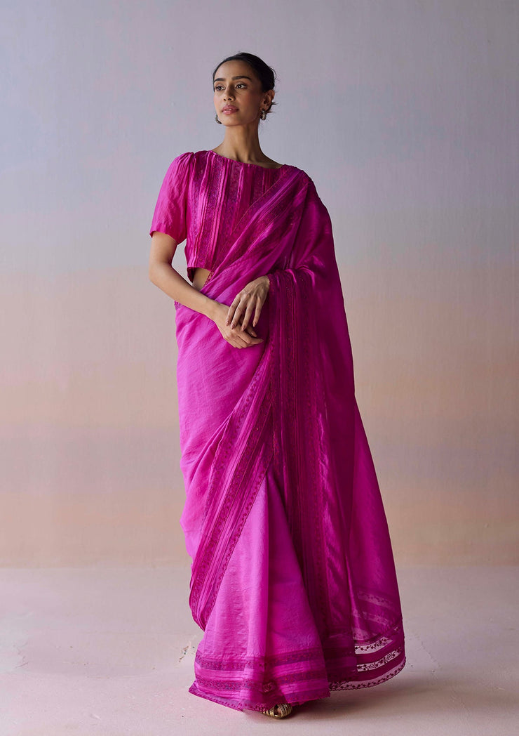 Whispering Ivy Embroidered Pink Saree