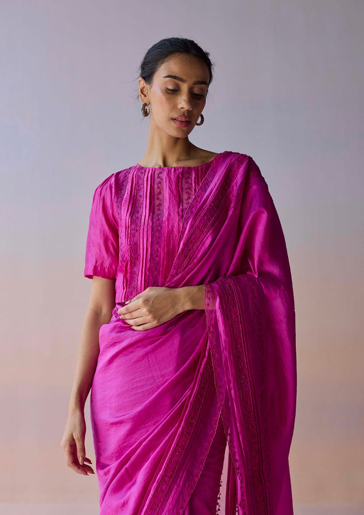 Whispering Ivy Embroidered Pink Saree