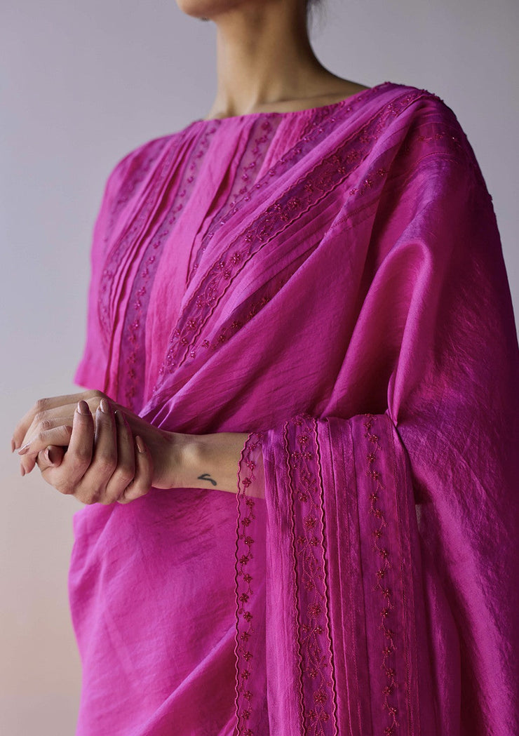 Whispering Ivy Embroidered Pink Saree