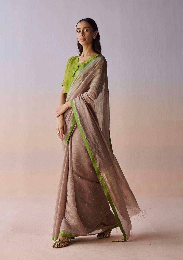 Taupe Wildflower Gleam Saree